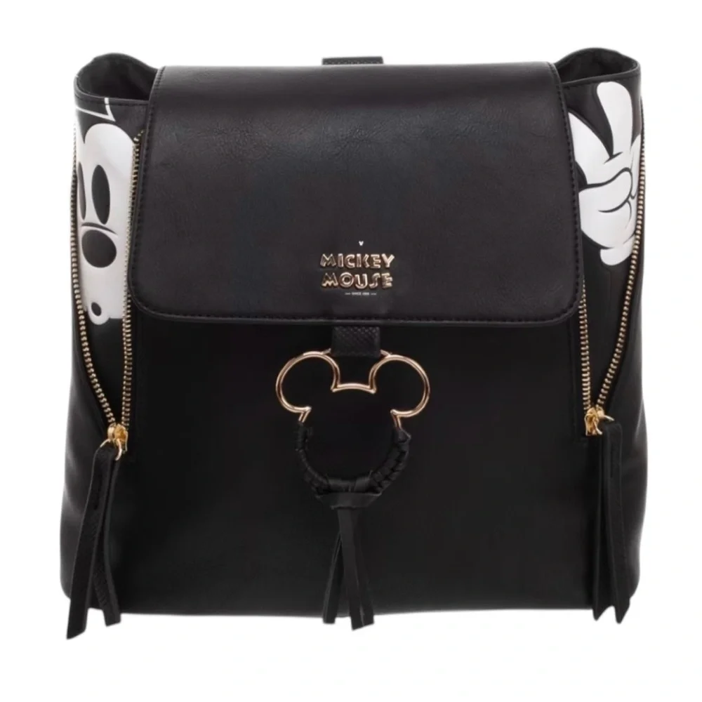 NWT Disney Bioworld Mickey Mouse 90th Anniversary Black Mini Zipper Backpack